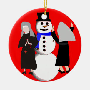 Catholic Nuns and Snowman Christmas Ornament