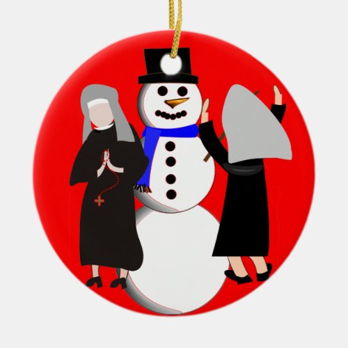 Catholic Nuns and Snowman Christmas Ornament