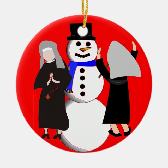 Catholic Nuns and Snowman Christmas Ornament (Front)