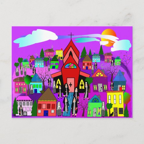 Catholic Nuns Art Heading to Church Postcard