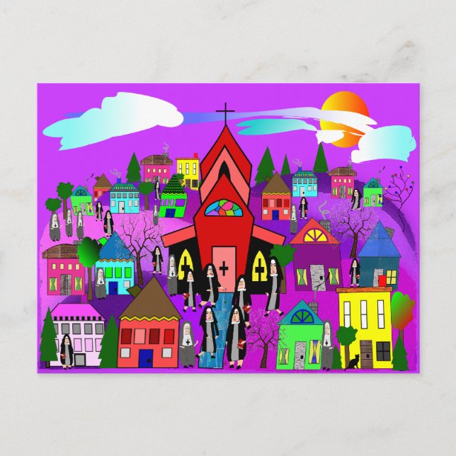 Catholic Nuns Art "Heading to Church" Postcard (Front)