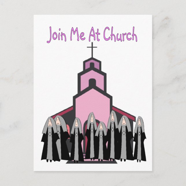 Catholic Nuns Greeting Cards "Join Me At Church" (Front)
