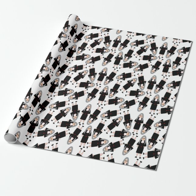 Catholic Nuns In Black Habits Smaller Design Wrapping Paper (Unrolled)