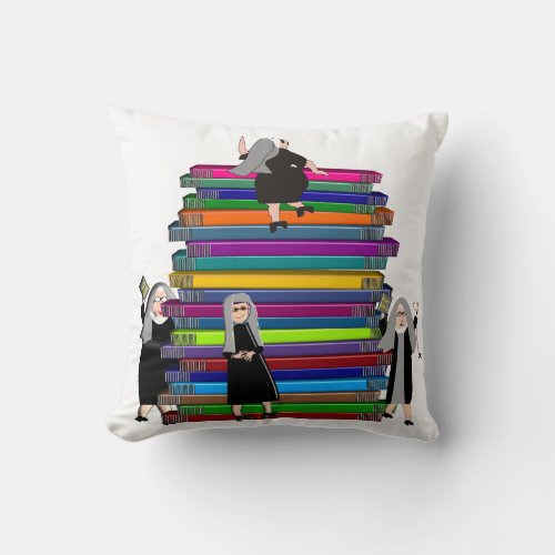 Catholic Nuns Stack of Books Art Pillow