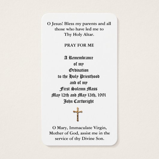 CATHOLIC ORDINATION ALTAR CHALICE LAMB HOLY CARDS (Back)