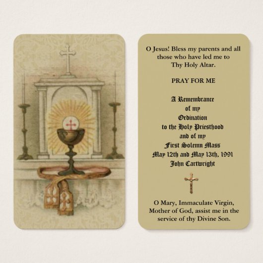 CATHOLIC ORDINATION ALTAR TABERNACLE HOLY CARDS (Front & Back)