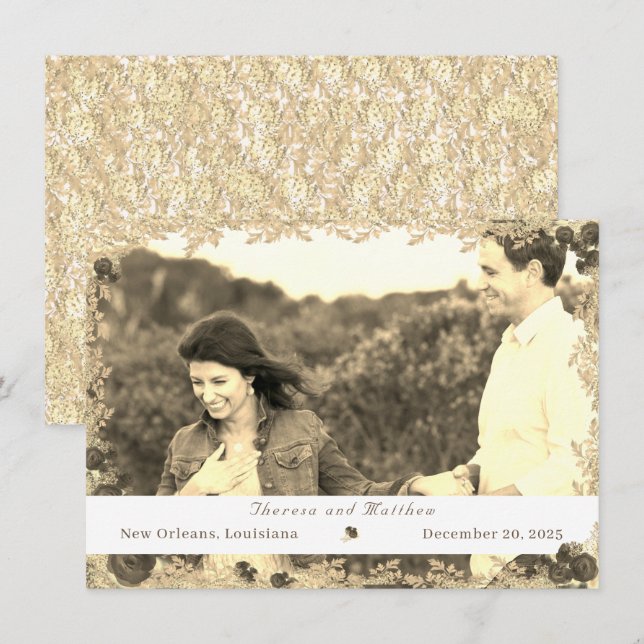 Catholic Ornate Roses Flat Save The Date Card (Front/Back)