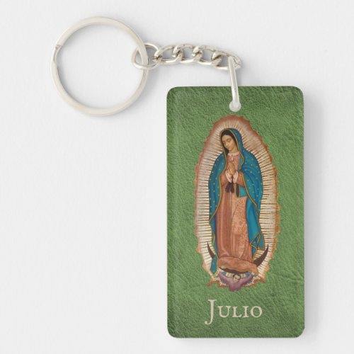 Catholic Our Lady of Guadalupe Mexico Green  Gold Keychain
