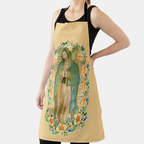 Catholic Our Lady of Guadalupe Virgin Mary Floral Apron