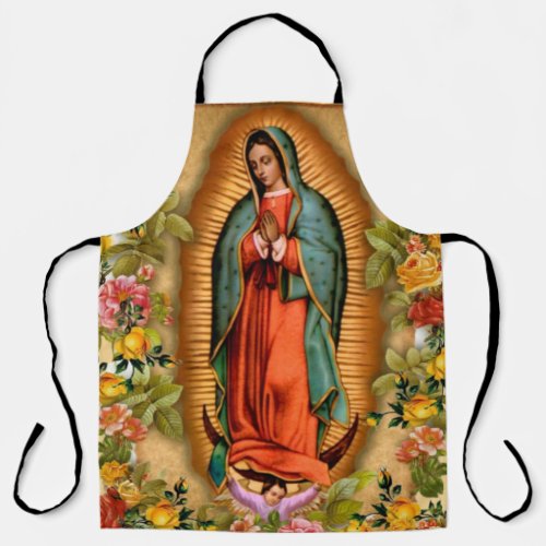 Catholic Our Lady of Guadalupe Virgin Mary Floral Apron