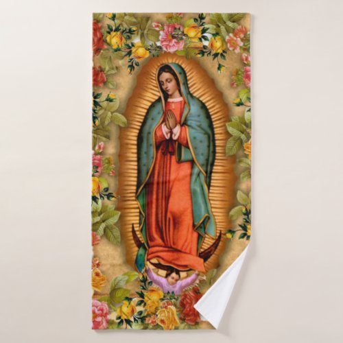 Catholic Our Lady of Guadalupe Virgin Mary Floral Bath Towel Set