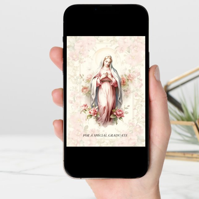 Catholic Our Lady Seat of Wisdom Pink Floral Card (Front Digital)