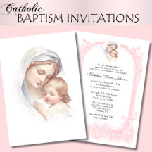 Catholic Pink Baptism Christening Mary Jesus