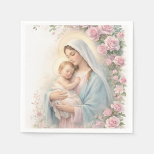 Catholic Pink Floral Baby Jesus & Mother Mary Napkins