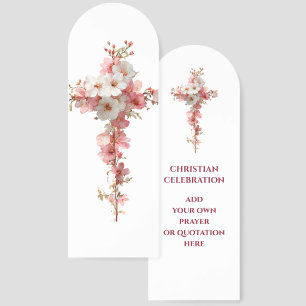 Catholic pink floral flowers cross Christian Art Bookmarks
