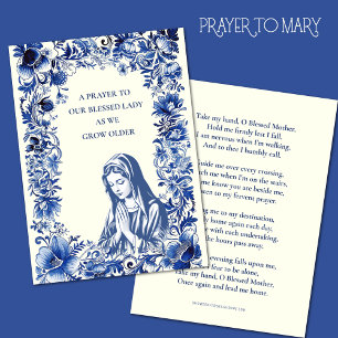 Catholic Prayer Blessed Mary Blue Vintage Floral Note Card