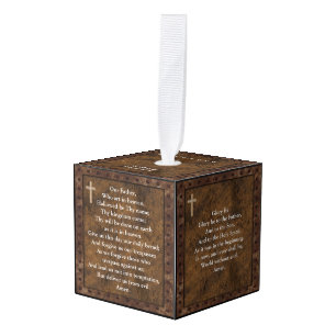 Catholic Prayer Cube Ornament Personalized Rustic