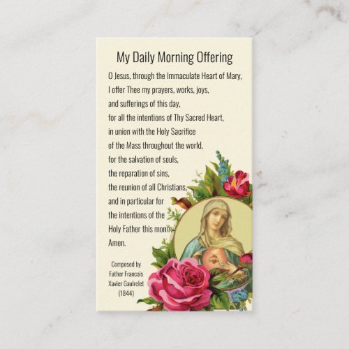 Catholic Prayer Morning Offering Virgin Mary Jesus Business Card