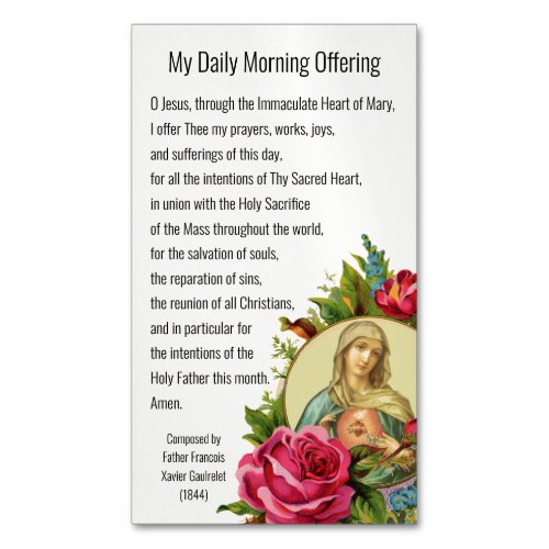 Catholic Prayer Morning Offering Virgin Mary Jesus Business Card Magnet