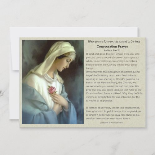 Catholic Prayer when ill to Virgin Mary Holy Card