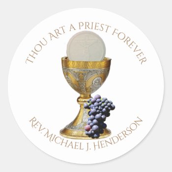 Catholic Priest Anniversary Ordination Chalice Classic Round Sticker by ShowerOfRoses at Zazzle