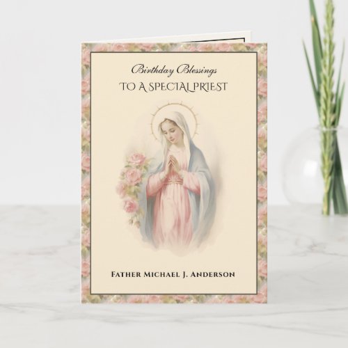 Catholic Priest Floral Virgin Mary Religious Card