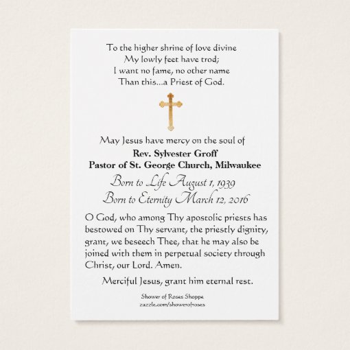 Catholic Priest Funeral Memorial Holy Card - | Zazzle