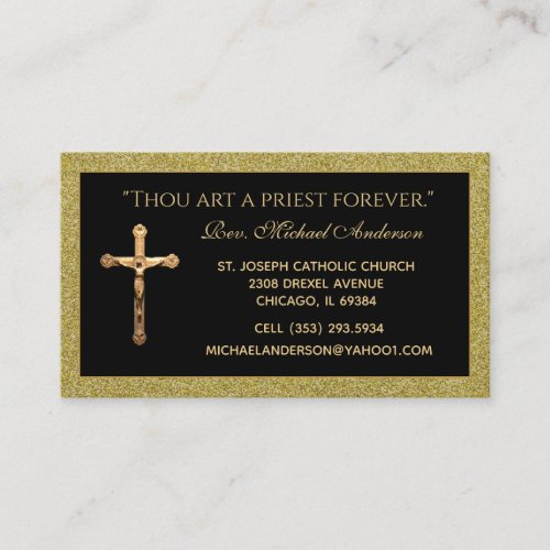 Catholic Priest Gold Crucifix  Scripture Quote Business Card