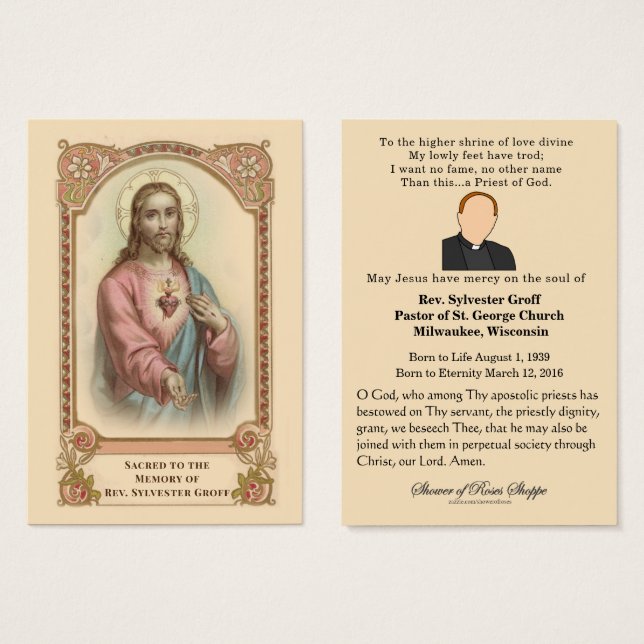 Catholic Priest Jesus Funeral Memorial Holy Card (Front & Back)