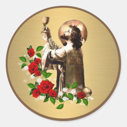 Catholic Priest Jesus Roses Clergy Holy Mass Classic Round Sticker