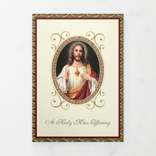 Catholic Priest  Mass Offering Sacred Heart Mary Tri-Fold Card