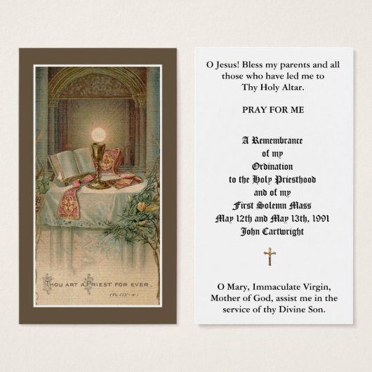 CATHOLIC PRIEST ORDINATION ALTAR, HOST, HOLY CARDS (Front & Back)