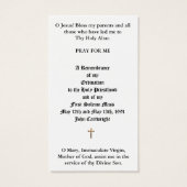 CATHOLIC PRIEST ORDINATION ALTAR, HOST, HOLY CARDS (Back)