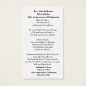 CATHOLIC PRIEST ORDINATION ANIVERSARY PRAYER CARD (Back)