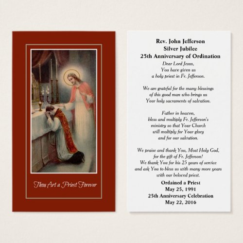 CATHOLIC PRIEST ORDINATION ANIVERSARY PRAYER CARD