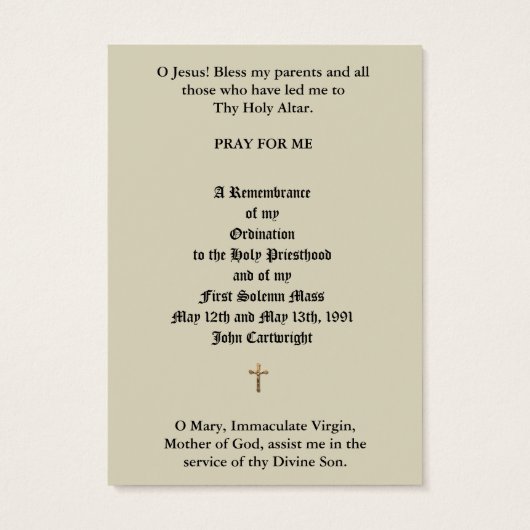 CATHOLIC PRIEST ORDINATION ANNIVERSARY HOLY CARDS (Back)