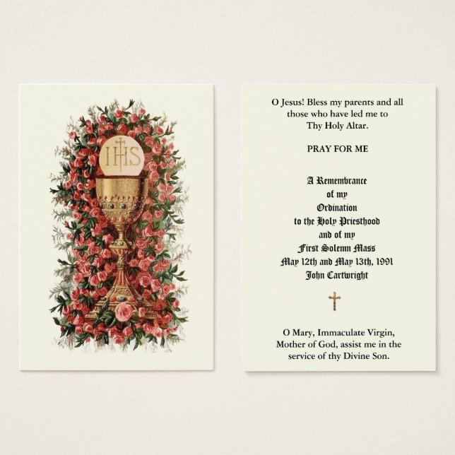 CATHOLIC PRIEST ORDINATION ANNIVERSARY HOLY CARDS (Front & Back)