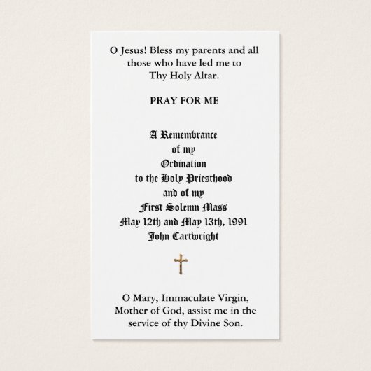CATHOLIC PRIEST ORDINATION ANNIVERSARY HOLY CARDS (Back)