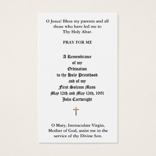 CATHOLIC PRIEST ORDINATION ANNIVERSARY HOLY CARDS (Back)