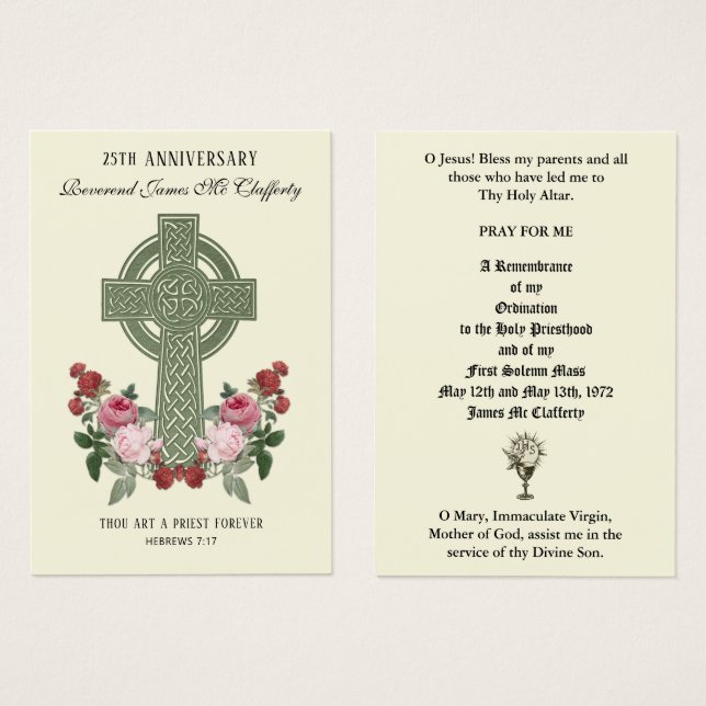 CATHOLIC PRIEST ORDINATION  ANNIVERSARY HOLY CARDS (Front & Back)