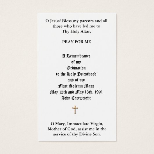 CATHOLIC PRIEST ORDINATION ANNIVERSARY HOLY CARDS (Back)