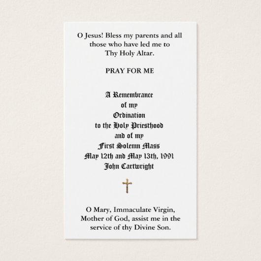 CATHOLIC PRIEST ORDINATION ANNIVERSARY HOLY CARDS (Back)
