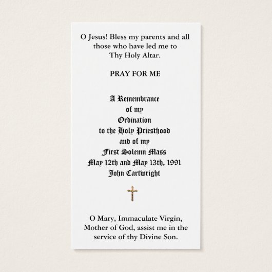 CATHOLIC PRIEST ORDINATION ANNIVERSARY HOLY CARDS (Back)