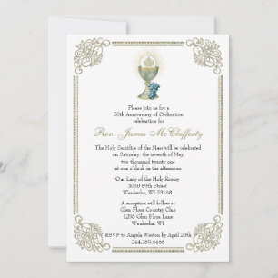 Catholic  Priest Ordination Gold Anniversary Invitation