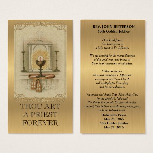 CATHOLIC PRIEST ORDINATION GOLDEN PRAYER CARD (Front & Back)