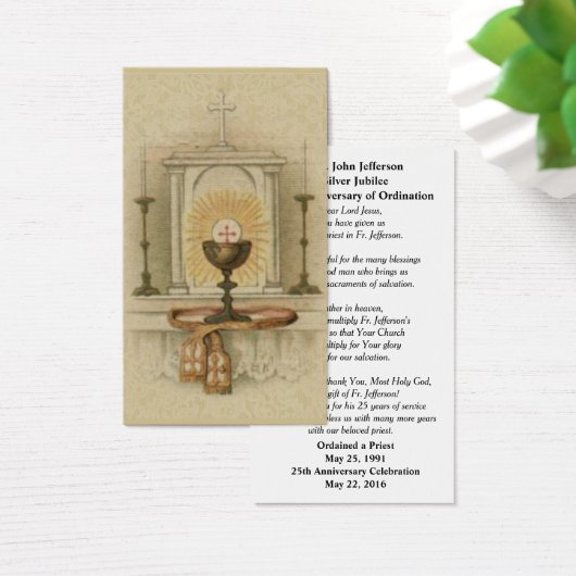 CATHOLIC PRIEST ORDINATION TABERNACLE PRAYER CARD (Desk)