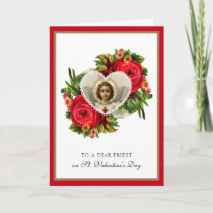 Catholic Priest Valentines Day Scripture Roses Holiday Card