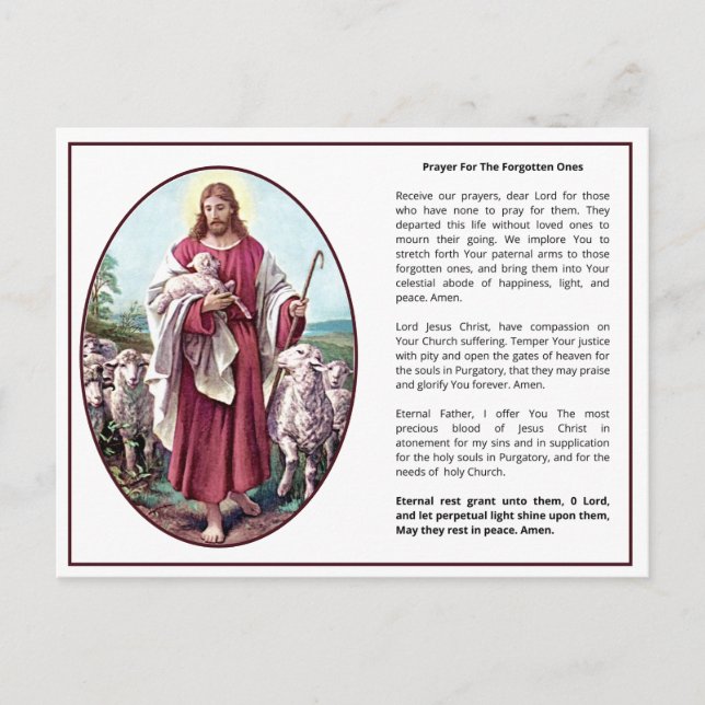 Catholic Purgatory Prayer Jesus Good Shepherd Postcard (Front)