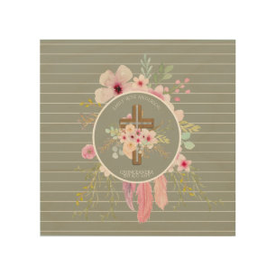 Catholic QUINCEANERA Floral Cross Personalized Wood Wall Art