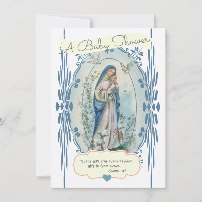Catholic Religious Baby Shower New Mom Vintage Invitation (Front)